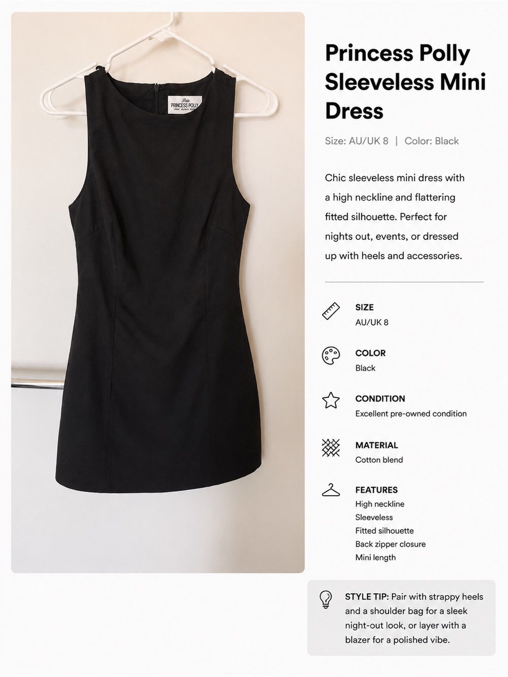 Princess Polly Black Sleeveless Mini Dress